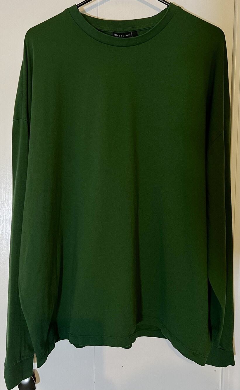 Asos Design Men's Solid Deep Green Crew Neck Casual Shirt - Size Large